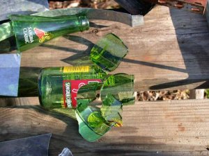 Cut apart bottle on bench with gap